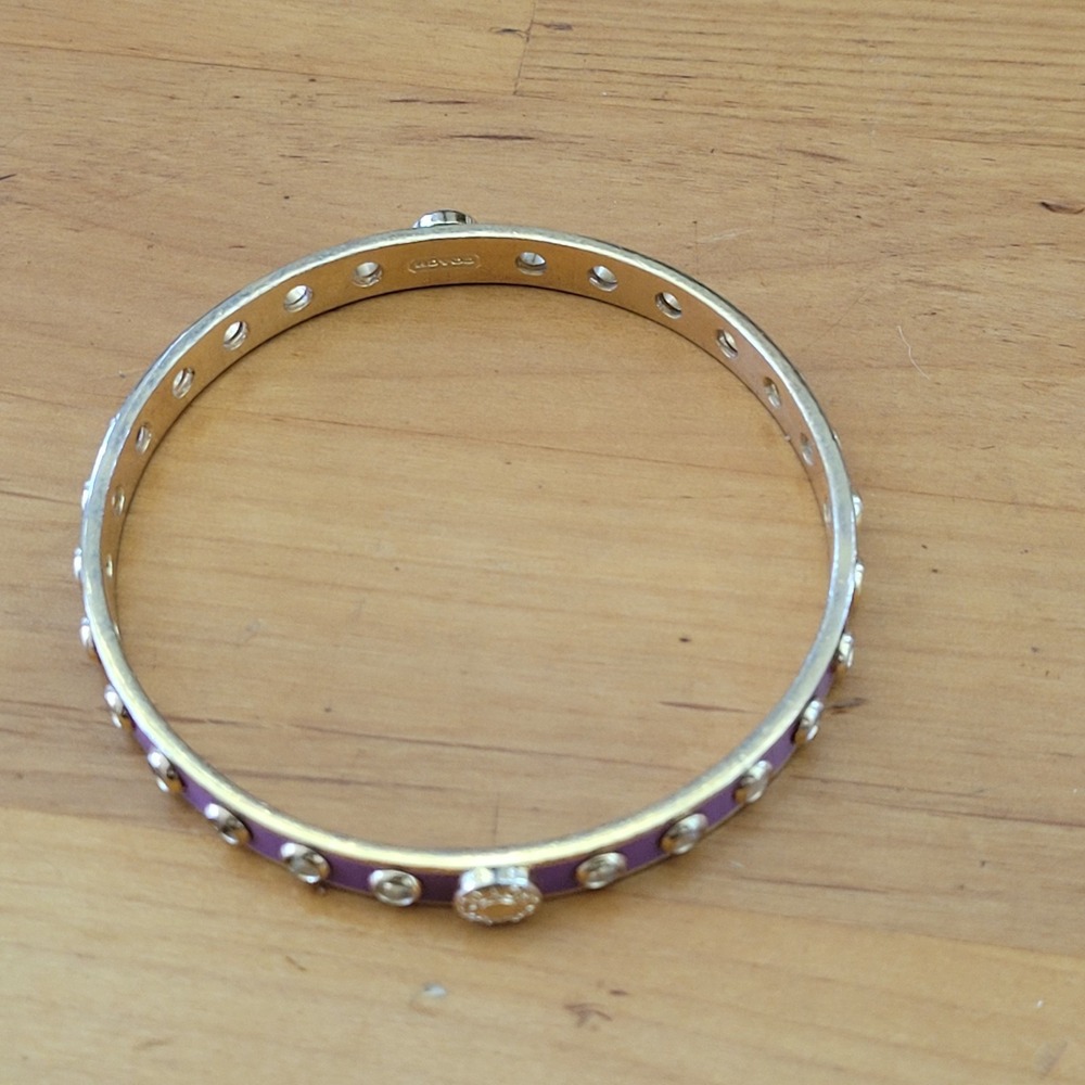 Vintage COACH Gold Tone Enamel Grommet Rivet Bangle Purple Pink - Picture 6 of 8
